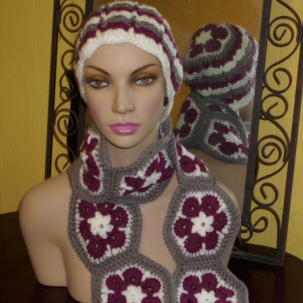 African flower hat and scarf